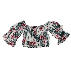 Guess Womens Floral Off Shoulder Ruffle Crop Top S Festival Boho Vacation Beach